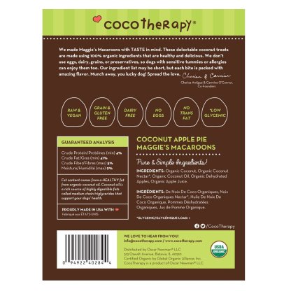 CocoTherapy Organic Maggie's Macaroons | Vegan Grain Gluten-Free Coconut Dehydrated Soft Treats For Dogs | Premium Pets Treats