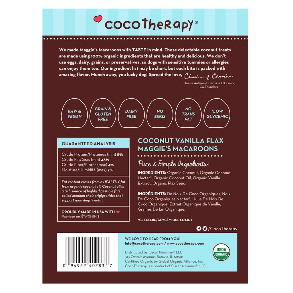 CocoTherapy Organic Maggie's Macaroons | Vegan Grain Gluten-Free Coconut Dehydrated Soft Treats For Dogs | Premium Pets Treats