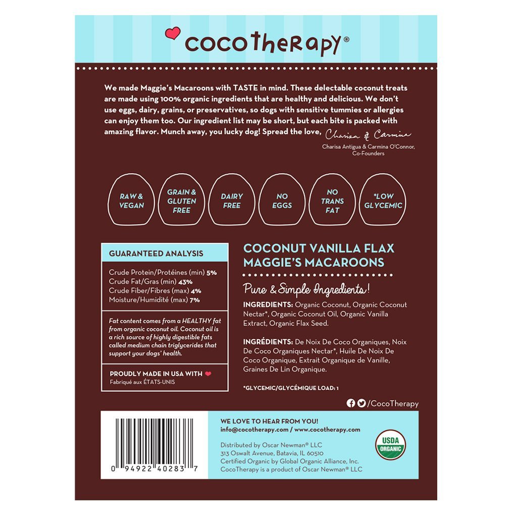 CocoTherapy Organic Maggie's Macaroons | Vegan Grain Gluten-Free Coconut Dehydrated Soft Treats For Dogs | Premium Pets Treats