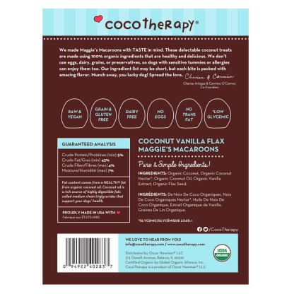CocoTherapy Organic Maggie's Macaroons | Vegan Grain Gluten-Free Coconut Dehydrated Soft Treats For Dogs | Premium Pets Treats