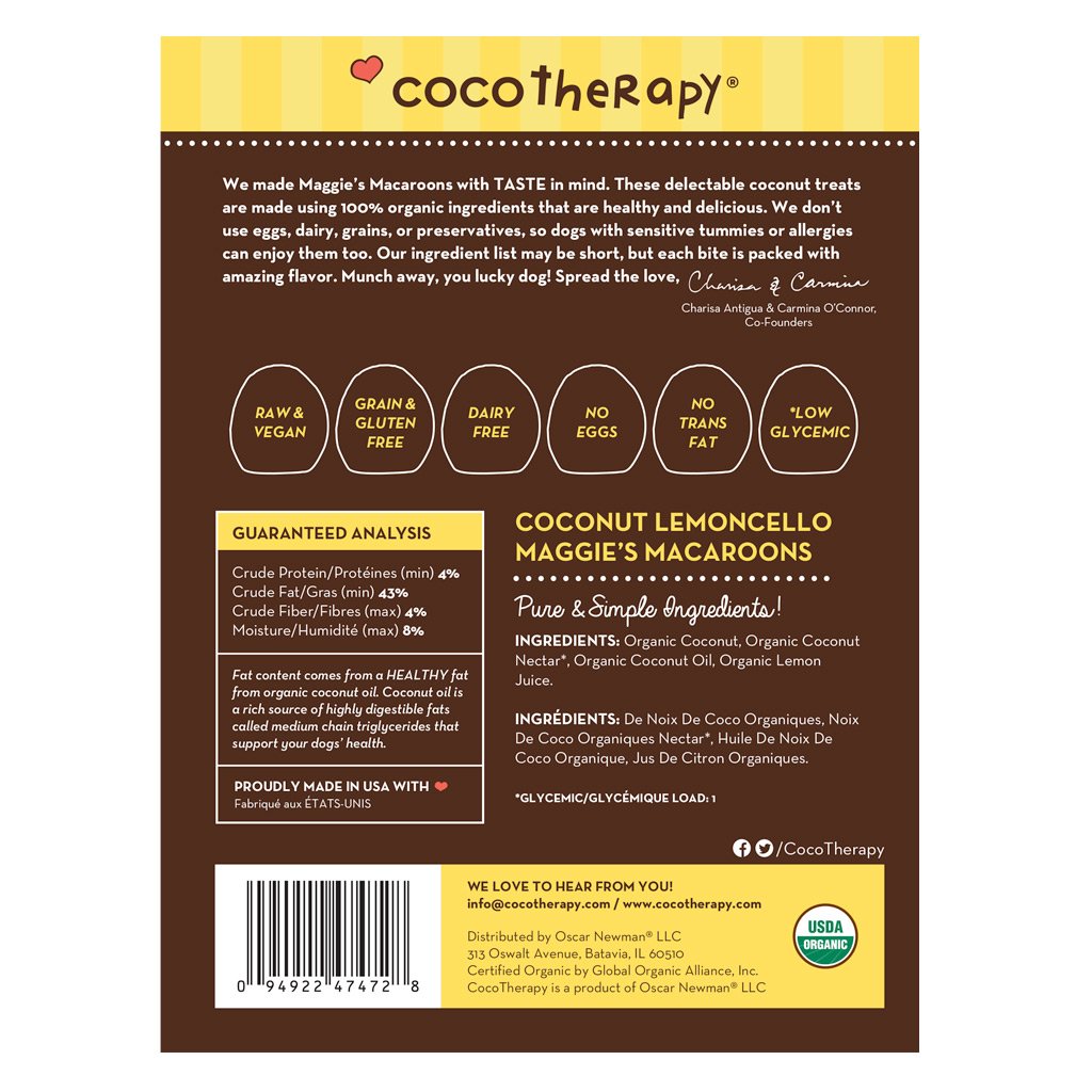 CocoTherapy Organic Maggie's Macaroons | Vegan Grain Gluten-Free Coconut Dehydrated Soft Treats For Dogs | Premium Pets Treats