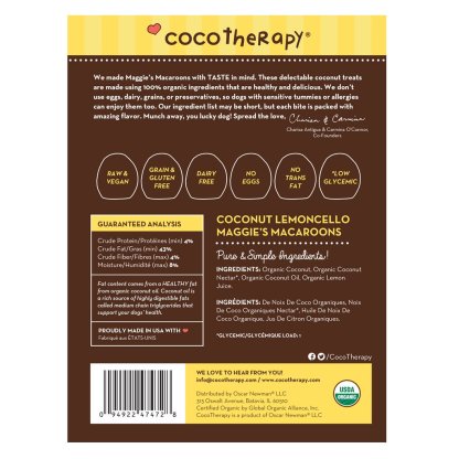 CocoTherapy Organic Maggie's Macaroons | Vegan Grain Gluten-Free Coconut Dehydrated Soft Treats For Dogs | Premium Pets Treats