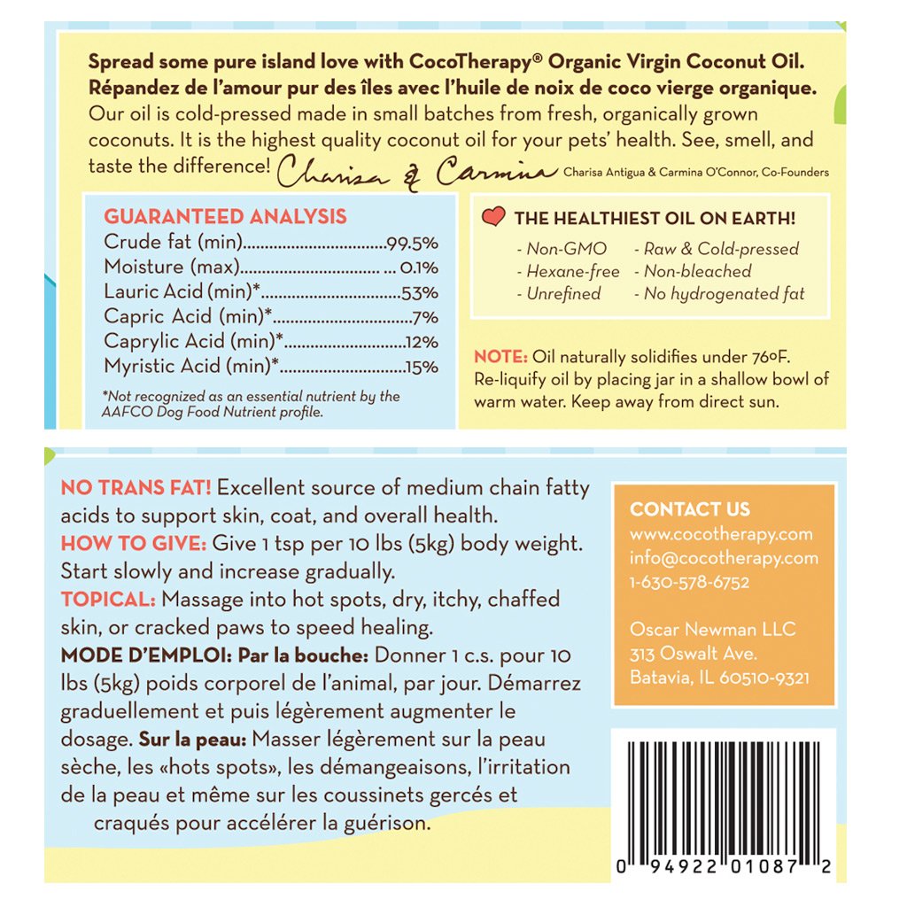 CocoTherapy Organic Therapeutic Grade Virgin Coconut Oil | Anti-Bacterial Skin Gastrointestinal Gut Support | Holistic Healthcare for Dogs, Cats and Pet Parents