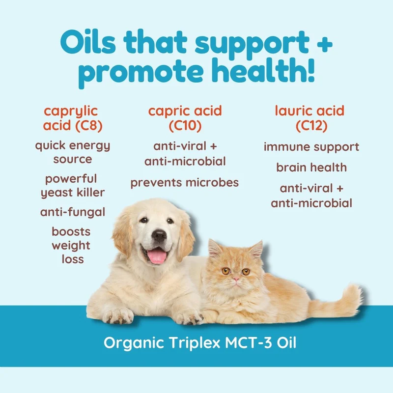 CocoTherapy TriPlex MCT-3 Oil (8oz & 16oz) Ketone Brain Cognitive Weight Support for Dogs Cats and Humans