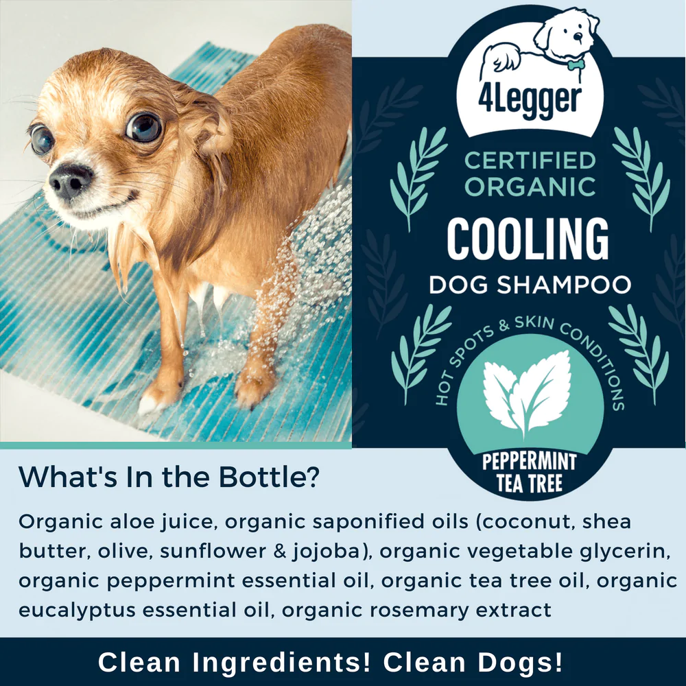 4Legger Cooling, Tea Tree USDA Certified Organic Shampoo (8oz) | Yeast & Bacteria Skin Shampoo for Dogs