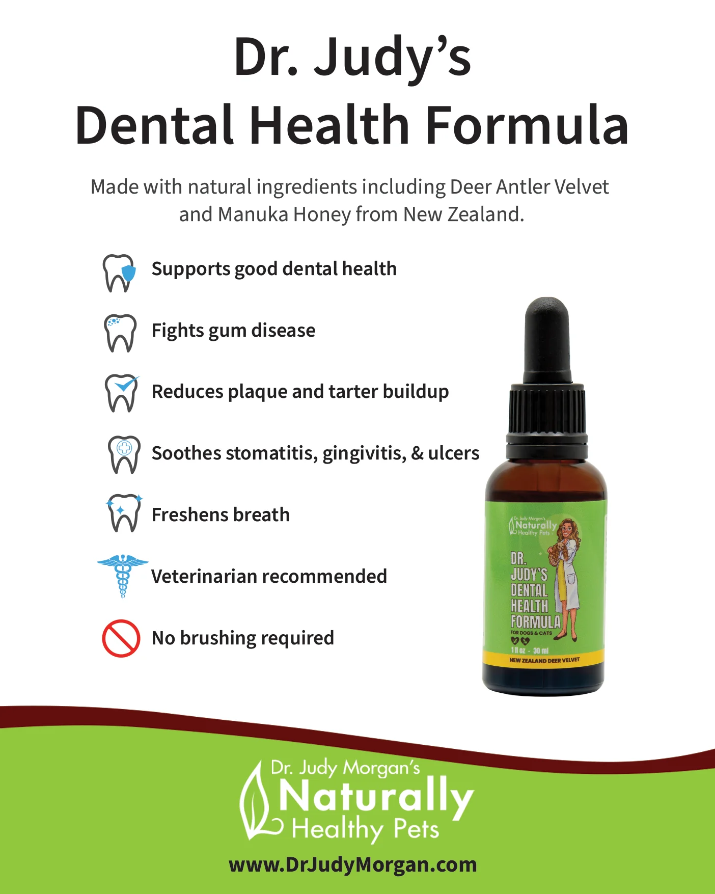 Dr Judy Morgan Dental Health Formula Oral Plaque Tartar Gum Health Support for Dogs and Cats