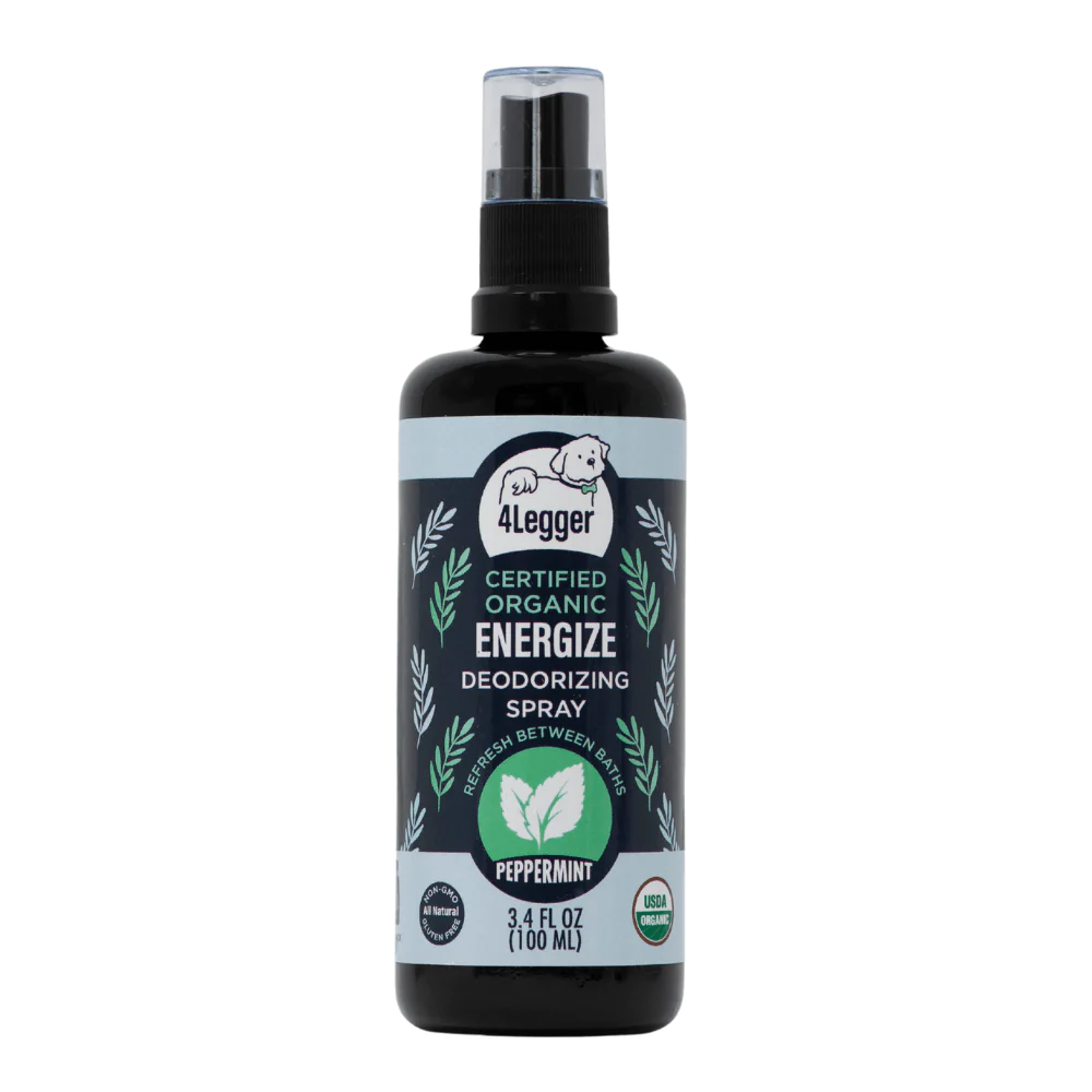 4Legger Energize, Peppermint USDA Certified Organic Deodorizing Spray for Dogs (3.4oz) | Holistic Grooming Essentials for Dogs