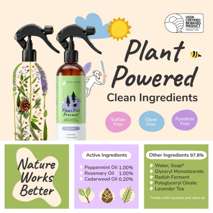 Kin & Kind Flea Tick Protect Spray - Lavender | Anti-Flea, Tick & Mosquito Spray For Dogs | Natural Pet Grooming Essentials