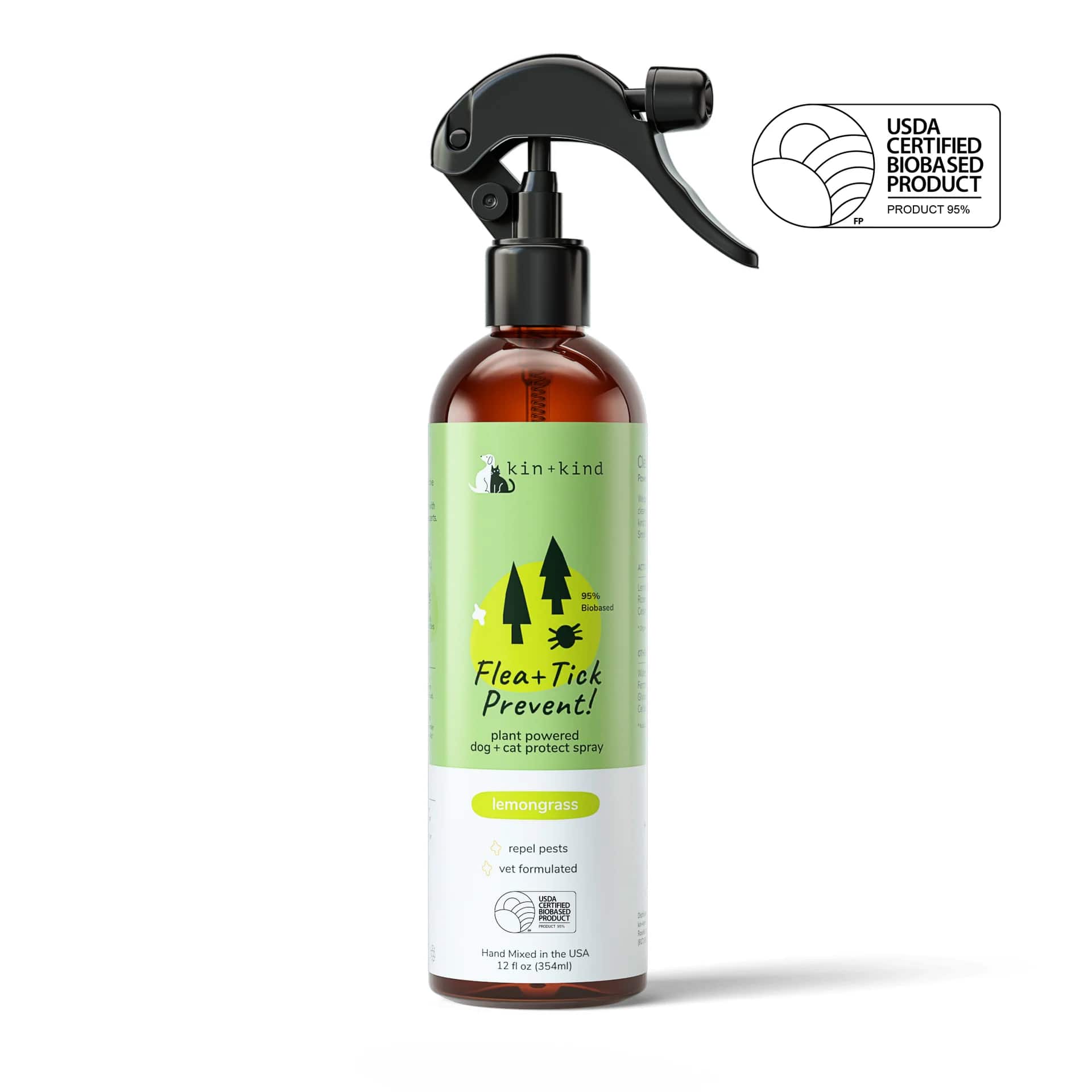 Kin & Kind Flea Tick Protect Spray - Lemongrass | Anti-Flea, Tick & Mosquito Spray For Dogs and Cats | Natural Pet Grooming Essentials