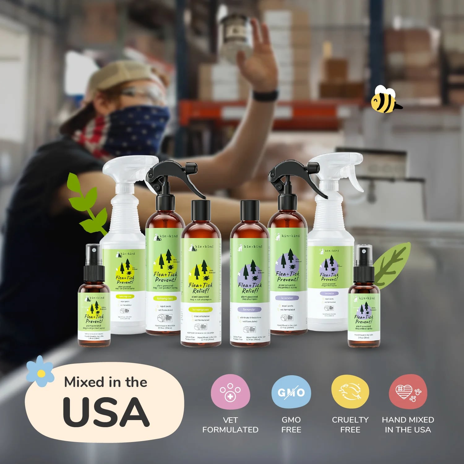 Kin & Kind Flea Tick Protect Spray - Lavender | Anti-Flea, Tick & Mosquito Spray For Dogs | Natural Pet Grooming Essentials