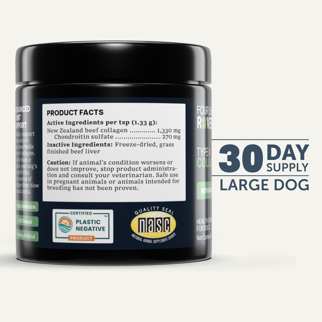 Four Leaf Rover Collagen (3.2oz) Joint Gut Skin Coat Support Vet Formulated Natural for Dogs