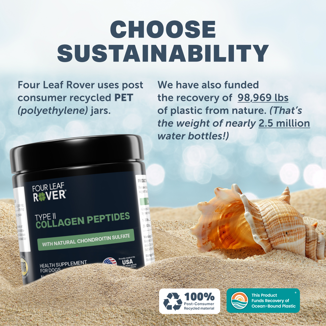 Four Leaf Rover Collagen (3.2oz) Joint Gut Skin Coat Support Vet Formulated Natural for Dogs