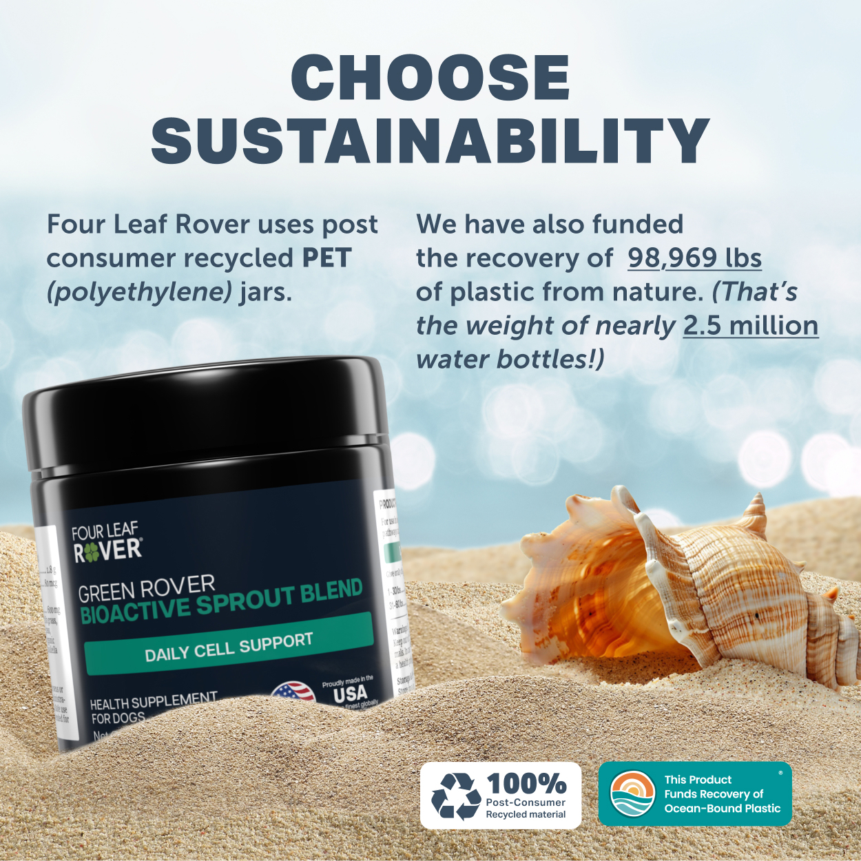 Four Leaf Rover Green Rover (1.4oz) Greens Antioxidant Gut Immune Detox Support Vet Formulated for Dogs