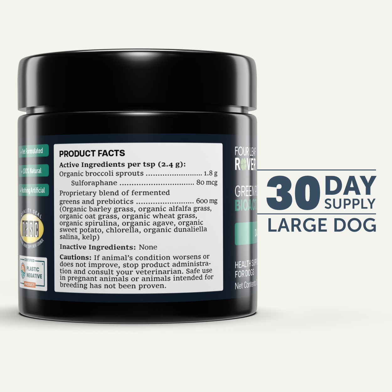 Four Leaf Rover Green Rover (1.4oz) Greens Antioxidant Gut Immune Detox Support Vet Formulated for Dogs