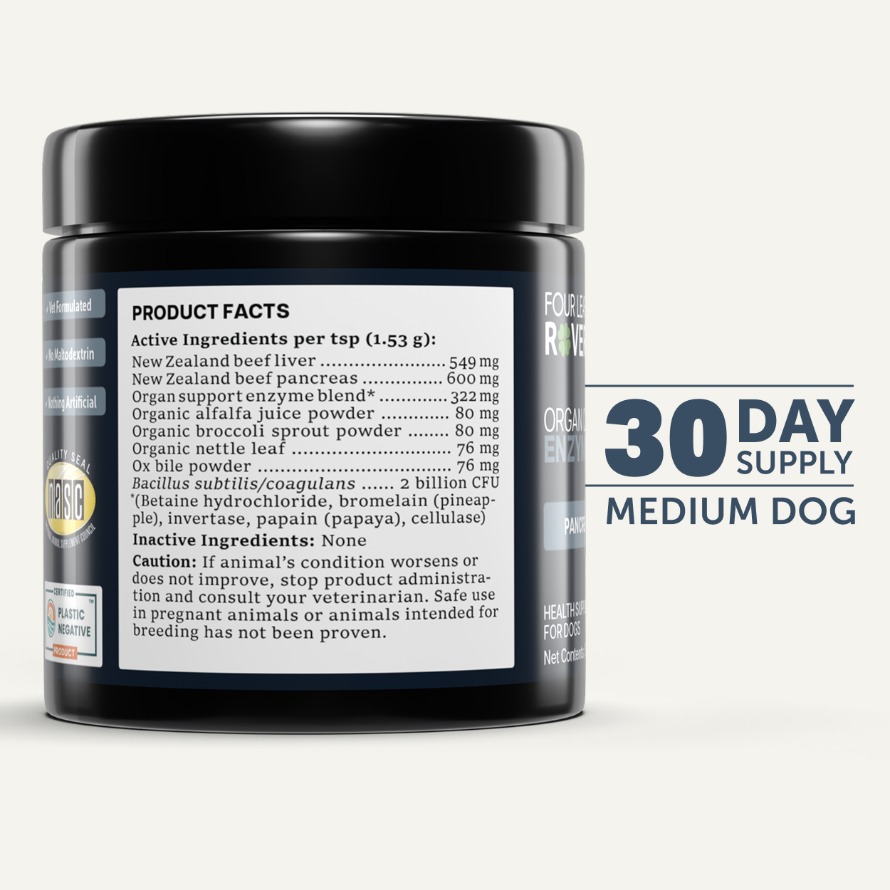 Four Leaf Rover Digest (1.6oz) Probiotics Digestive Enzyme Gut Support Vet Formulated for Dogs