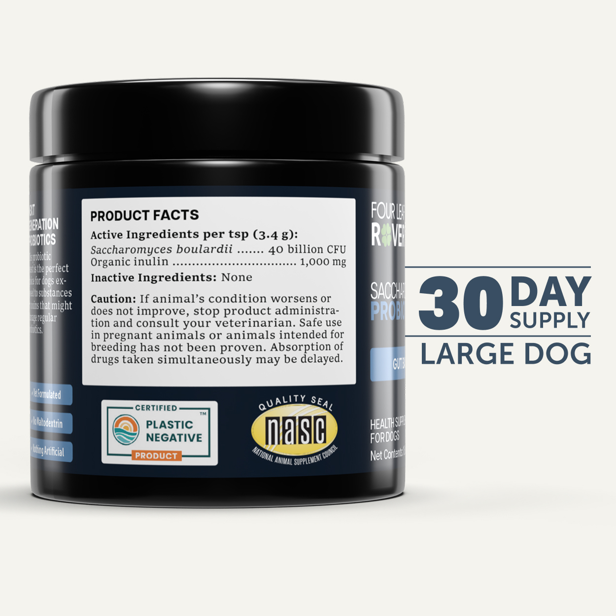 Four Leaf Rover Saccharomyces Boulardii (1.7oz) Probiotic Diarrhea IBD Gut Support Vet Formulated for Dogs