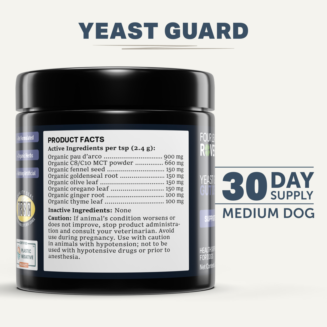 Four Leaf Rover Yeast Guard Plus Yeast Infection Itchy Skin Ear Paw Support Vet Formulated for Dogs