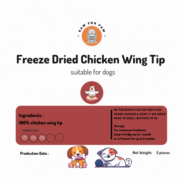 Raw for Paw Freeze Dried Chicken Wing Tip 5pc | Freeze-Dried Treats Whole Food Toppers For Dogs and Cats | Premium Pet Treats