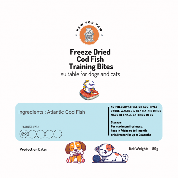Raw for Paw Freeze Dried Wild-Caught Cod Fish Bites 50g | Freeze-Dried Treats Whole Food Toppers For Dogs and Cats | Premium Pet Treats