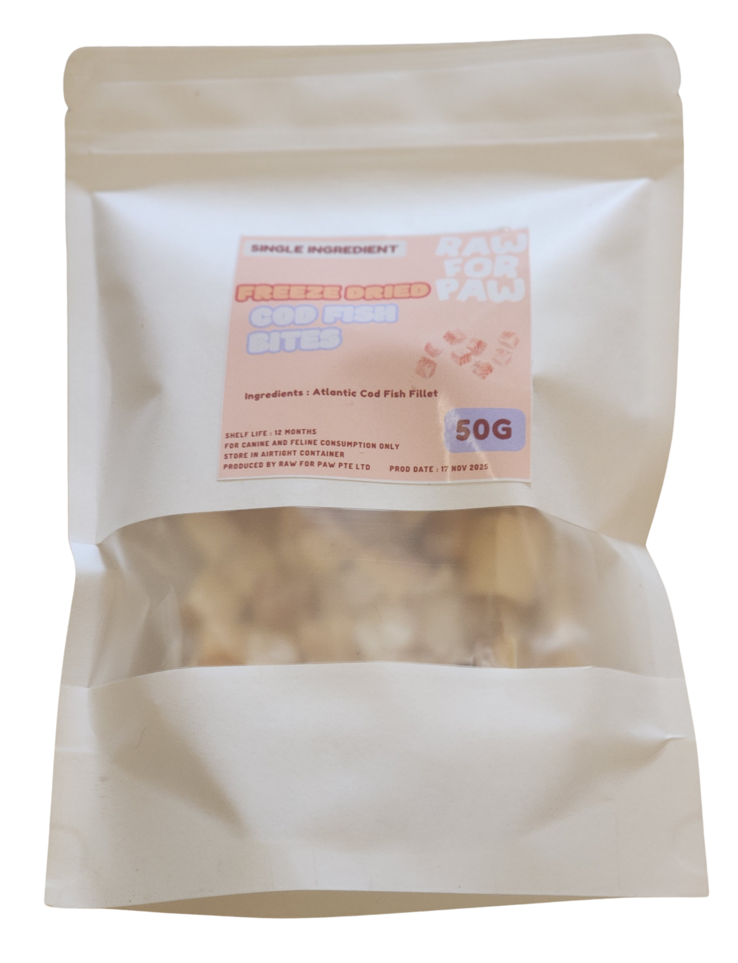 Raw for Paw Freeze Dried Wild-Caught Cod Fish Bites 50g | Freeze-Dried Treats Whole Food Toppers For Dogs and Cats | Premium Pet Treats