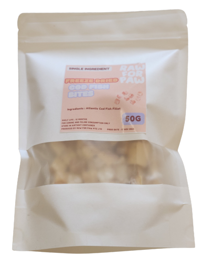 Raw for Paw Freeze Dried Wild-Caught Cod Fish Bites 50g | Freeze-Dried Treats Whole Food Toppers For Dogs and Cats | Premium Pet Treats