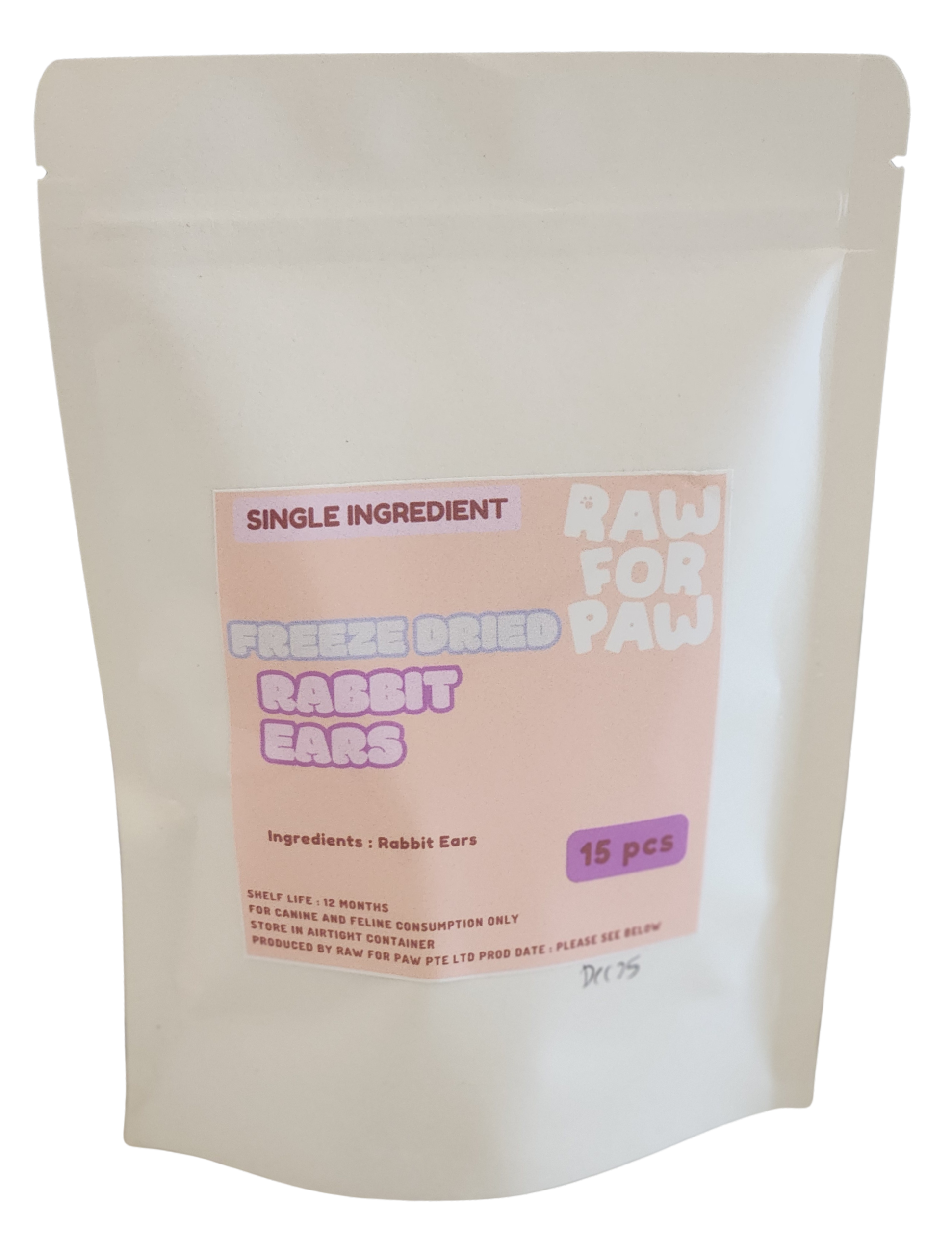 Raw for Paw Freeze Dried Wild-Caught Rabbit Ears 15pc | Freeze-Dried Treats Whole Food Toppers For Dogs and Cats | Premium Pet Treats