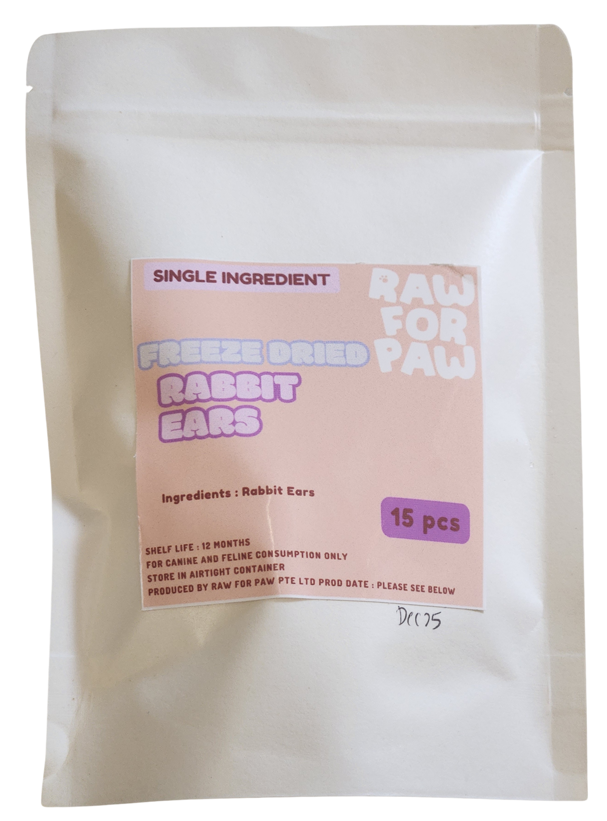 Raw for Paw Freeze Dried Wild-Caught Rabbit Ears 15pc | Freeze-Dried Treats Whole Food Toppers For Dogs and Cats | Premium Pet Treats