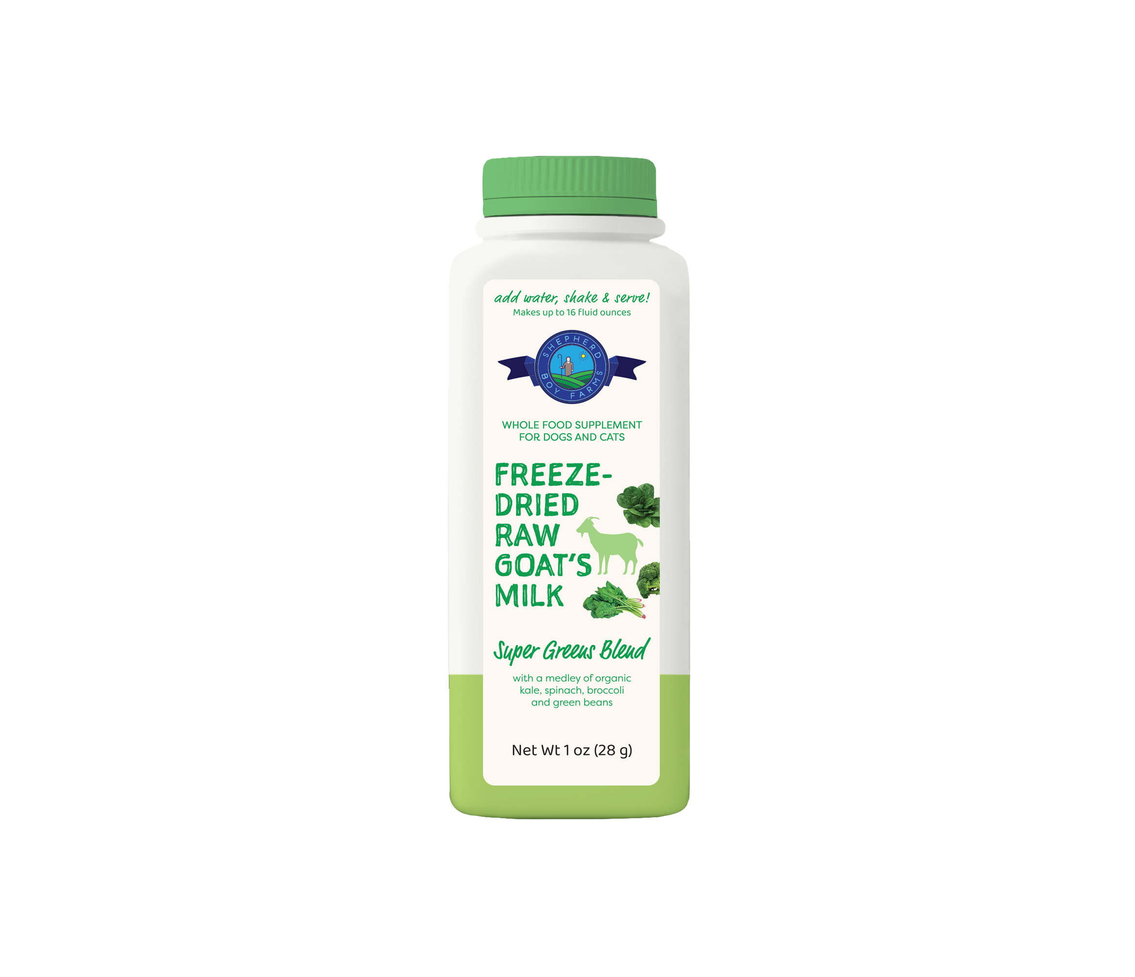 Shepherd Boy Farms Super Greens Blend Raw Goat's Milk | Freeze-Dried Whole Food Toppers For Dogs and Cats | Premium Pet Food