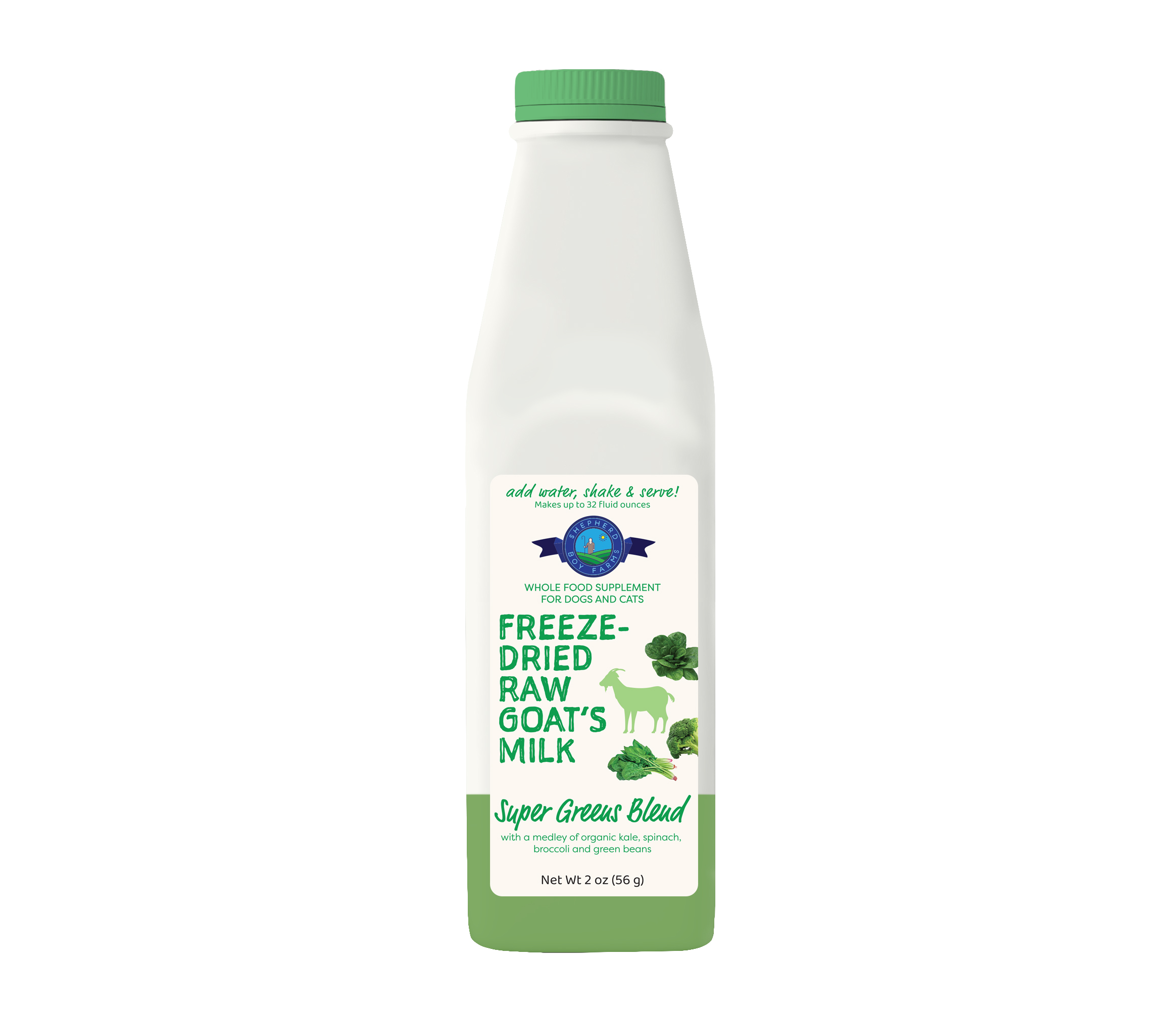 Shepherd Boy Farms Super Greens Blend Raw Goat's Milk | Freeze-Dried Whole Food Toppers For Dogs and Cats | Premium Pet Food