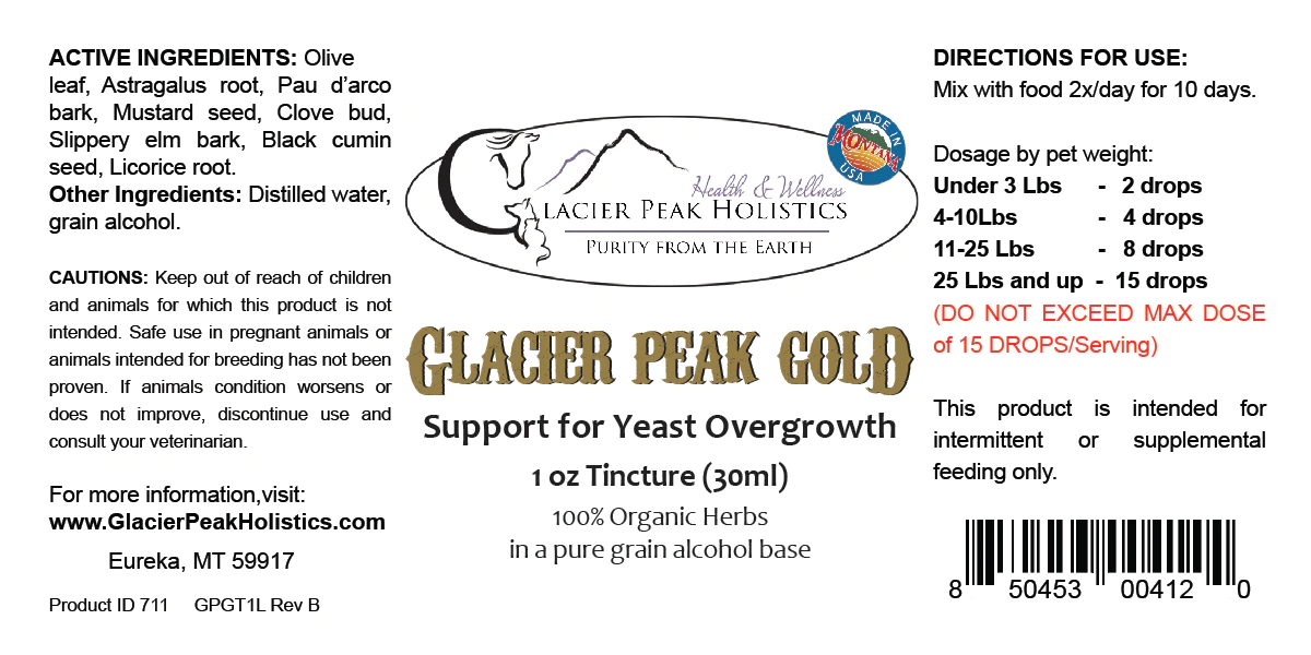 Glacier Peak Gold (1oz & 2oz) Yeast Infection Itchy Skin Support Herbal Supplement for Dogs and Cats