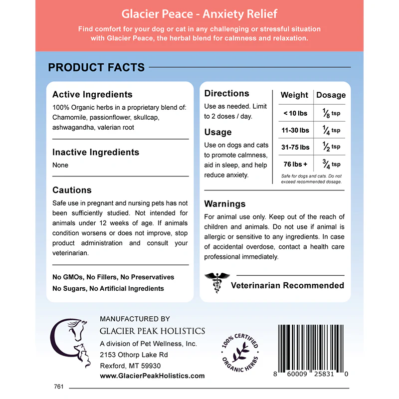 Glacier Peak Peace (3oz) | Stress Anxiety Support | Holistic Healthcare for Dogs and Cats
