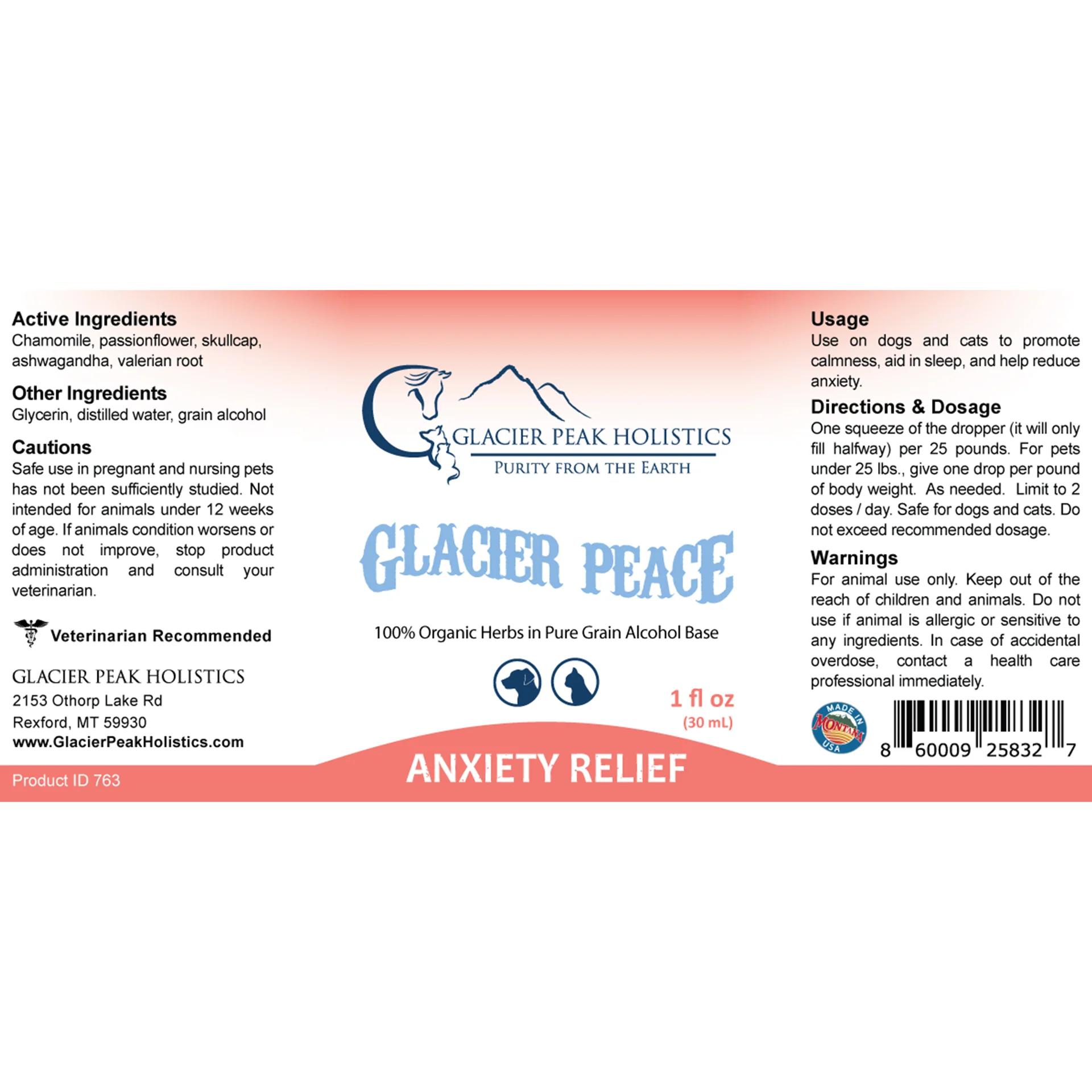 Glacier Peak Peace (3oz) | Stress Anxiety Support | Holistic Healthcare for Dogs and Cats