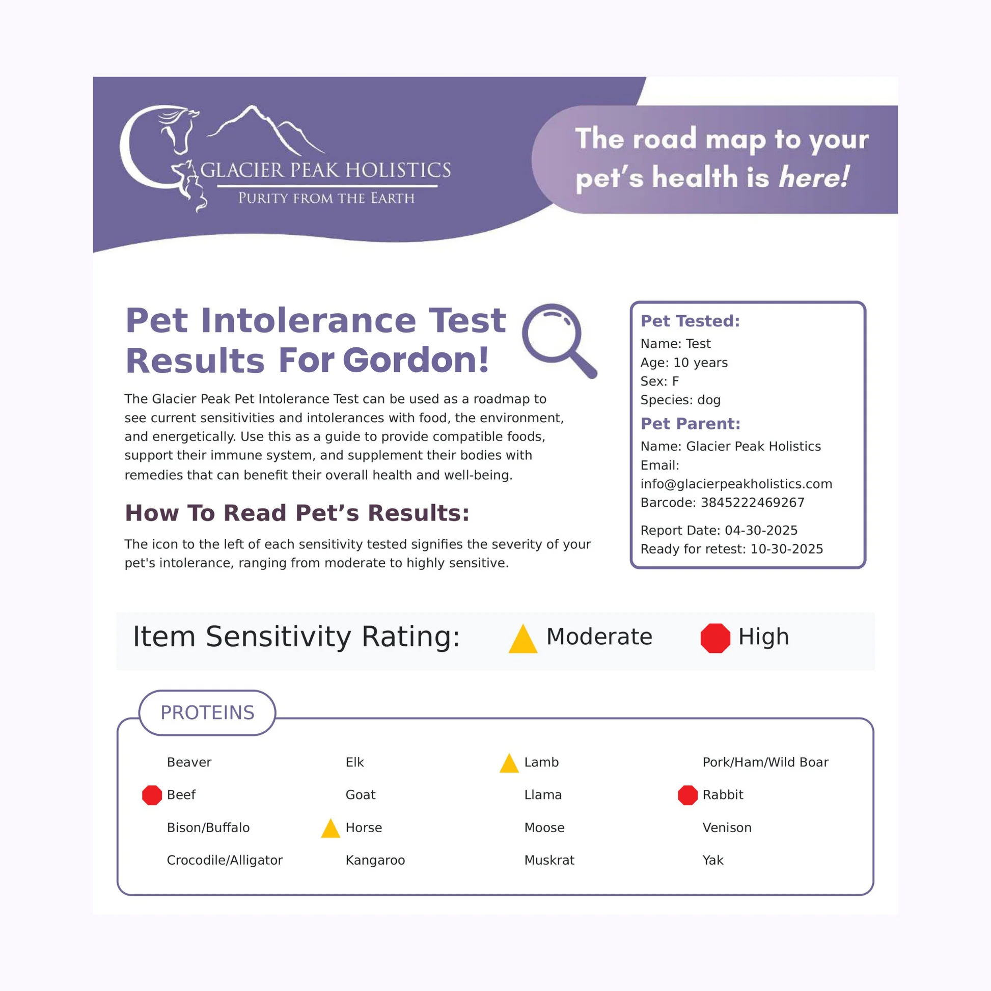 Glacier Peak Pet Intolerance Test Food Allergy Environmental Sensitivity for Dogs and Cats