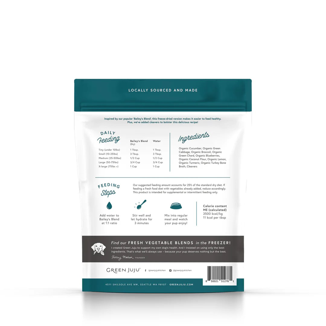 Green Juju Bailey's Blend with Cleavers | Freeze-Dried Vegetable Toppers For Dogs and Cats | Premium Pet Food