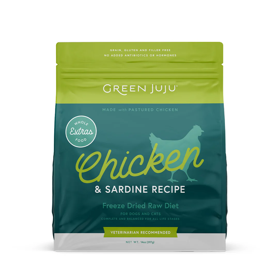 Green Juju Chicken and Sardine (14oz) Freeze Dried Raw Omega 3 Limited Ingredient Diet for Dogs and Cats