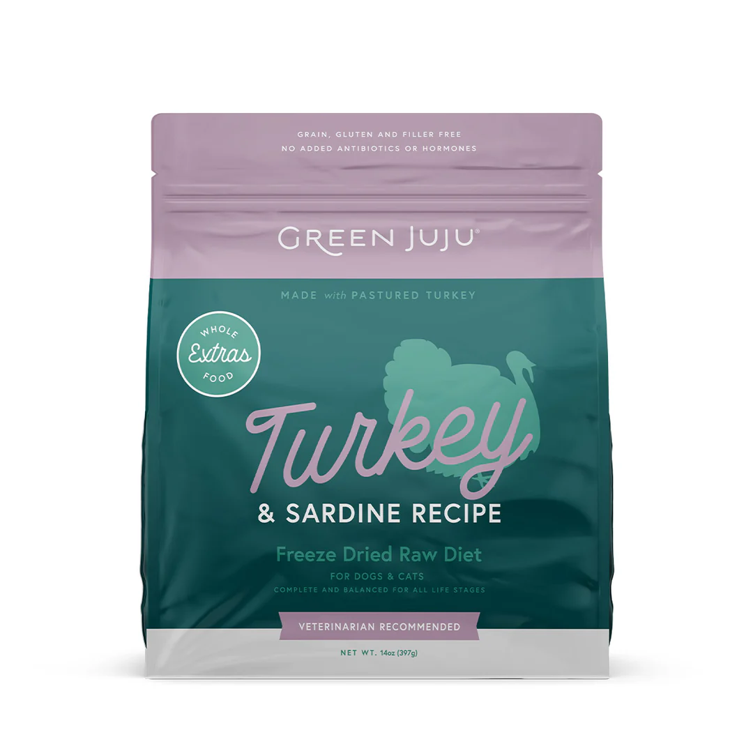 Green Juju Turkey and Sardine (14oz) Freeze Dried Raw Allergy Sensitive Omega 3 Diet for Dogs and Cats