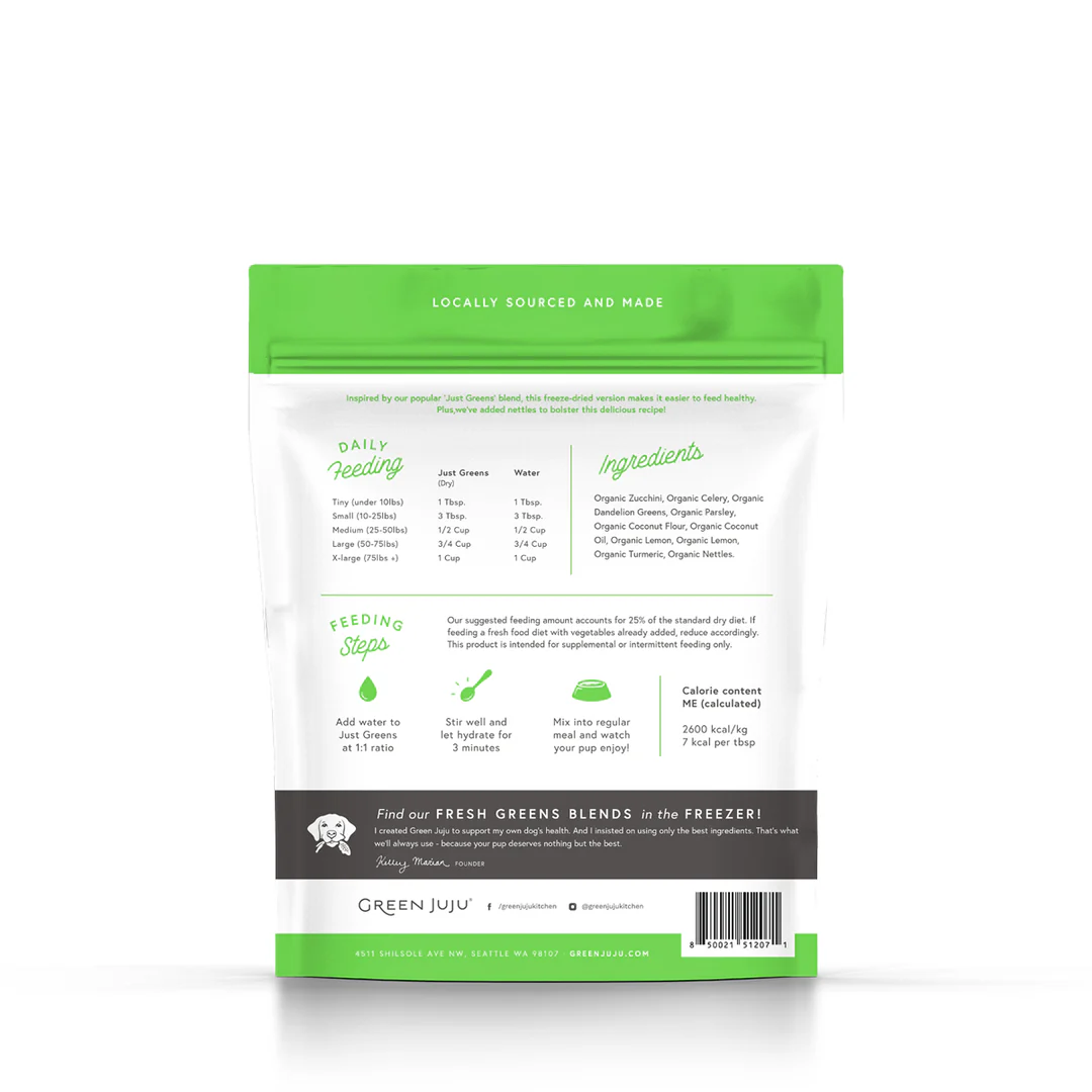 Green Juju Just Green Blend Nettles (1.75oz & 5.5oz) Seasonal Allergy Skin Support Meal Topper for Dogs and Cats