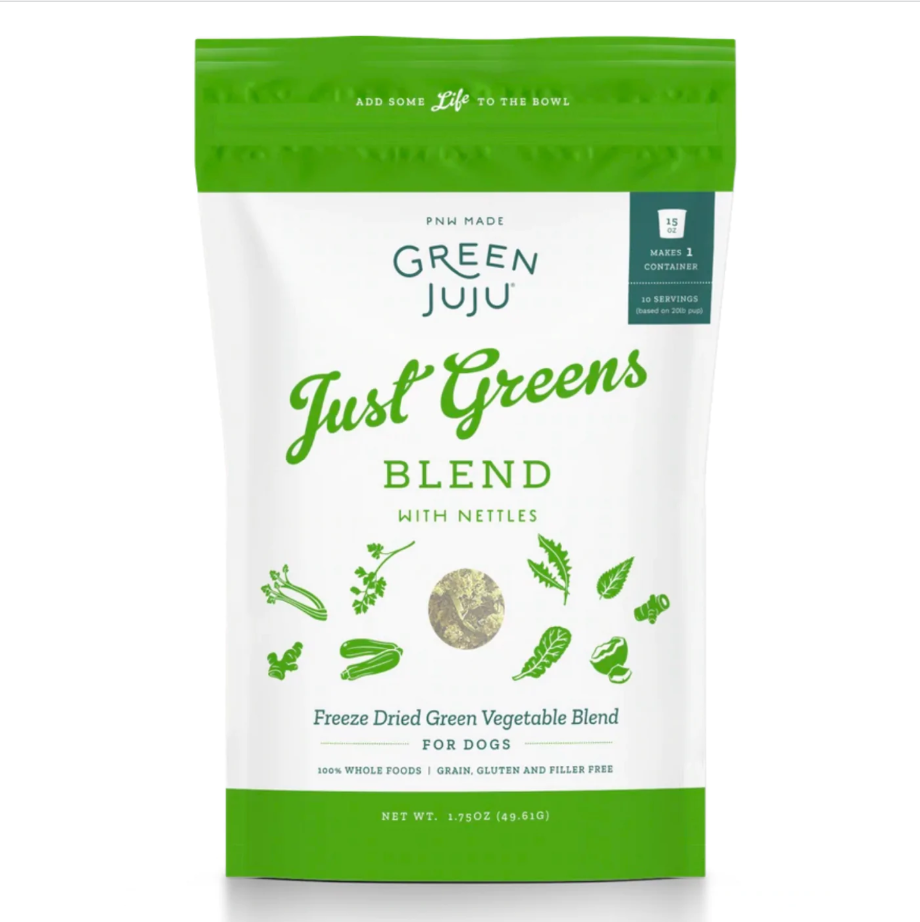 Green Juju Just Green Blend Nettles (1.75oz & 5.5oz) Seasonal Allergy Skin Support Meal Topper for Dogs and Cats