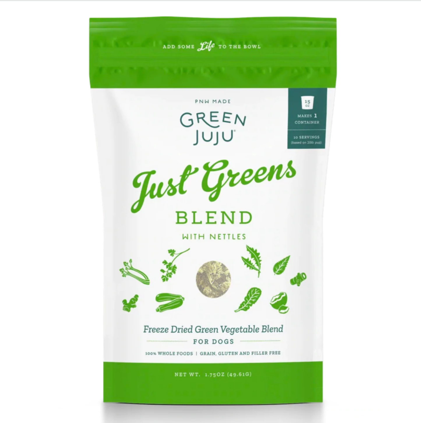 Green Juju Just Green Blend Nettles (1.75oz & 5.5oz) Seasonal Allergy Skin Support Meal Topper for Dogs and Cats