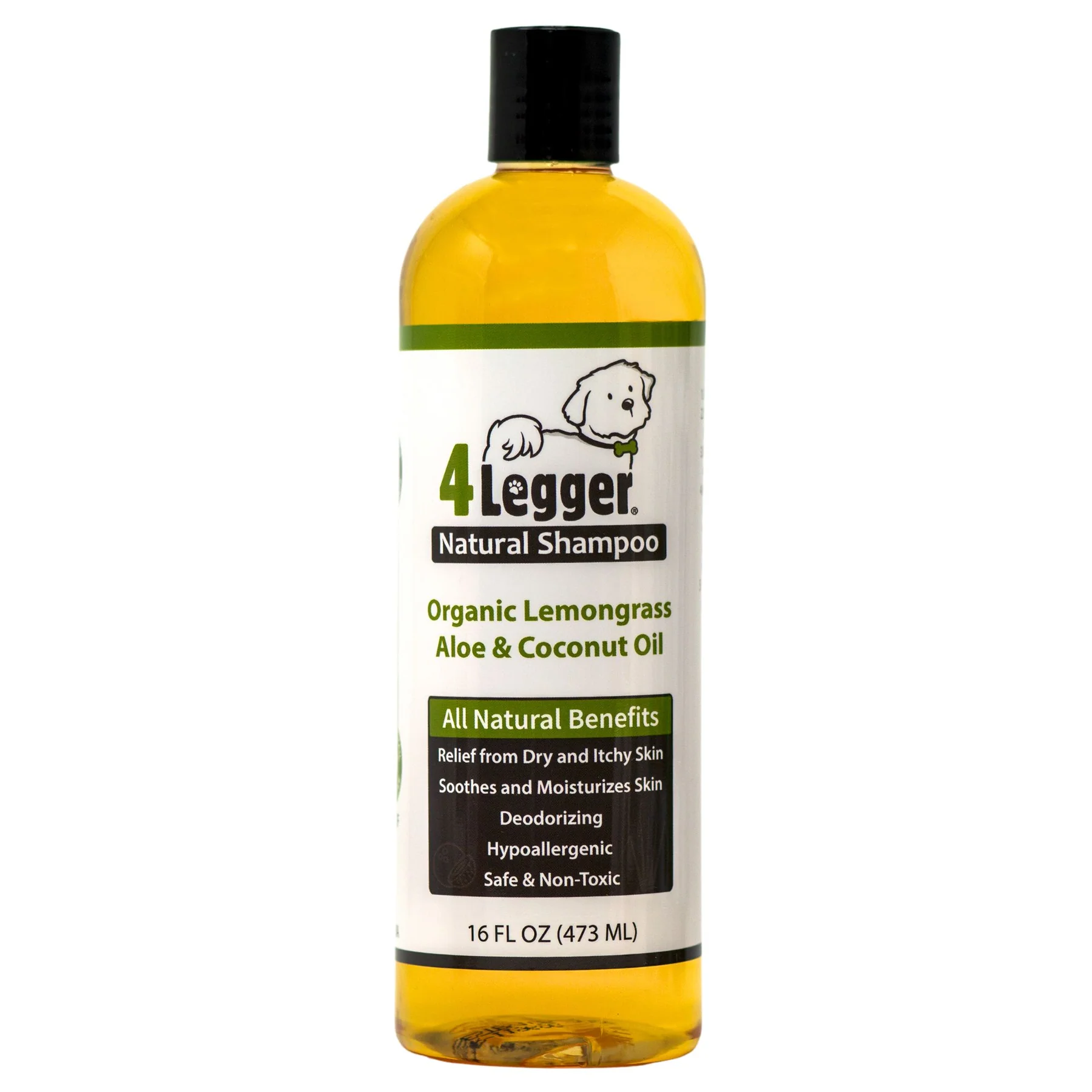 4Legger Lemongrass and Aloe Hypoallergenic Organic Food Standard Shampoo (16oz) | Dry, Dandruff Shampoo for Dogs and Cats