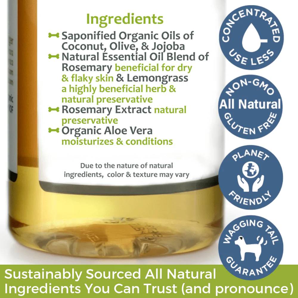 4Legger Lemongrass and Aloe Hypoallergenic Organic Food Standard Shampoo (16oz) | Dry, Dandruff Shampoo for Dogs and Cats