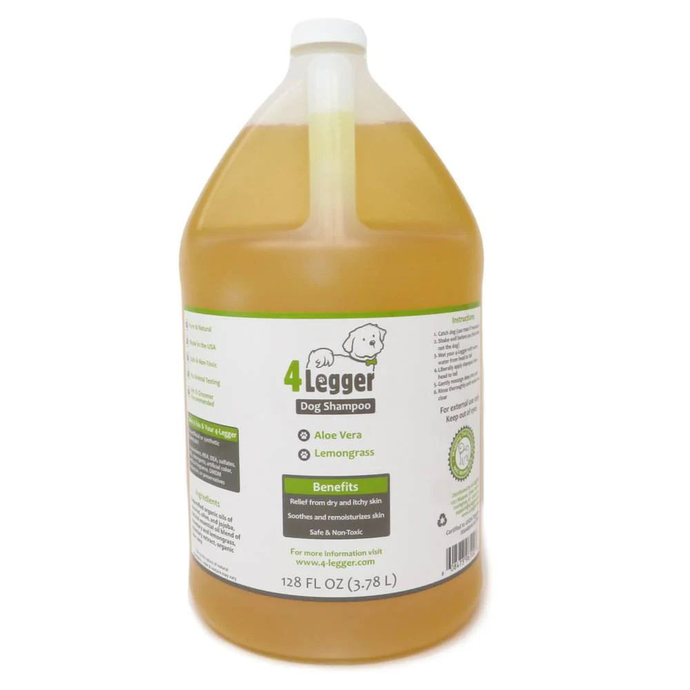 4Legger Lemongrass and Aloe Hypoallergenic Organic Food Standard Shampoo (16oz) | Dry, Dandruff Shampoo for Dogs and Cats