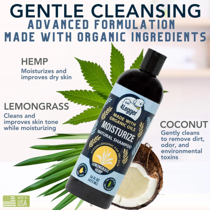 4Legger Moisturize, Lemongrass Hypoallergenic USDA Certified Organic Shampoo (8oz) | Dry, Dandruff Shampoo for Dogs and Cats