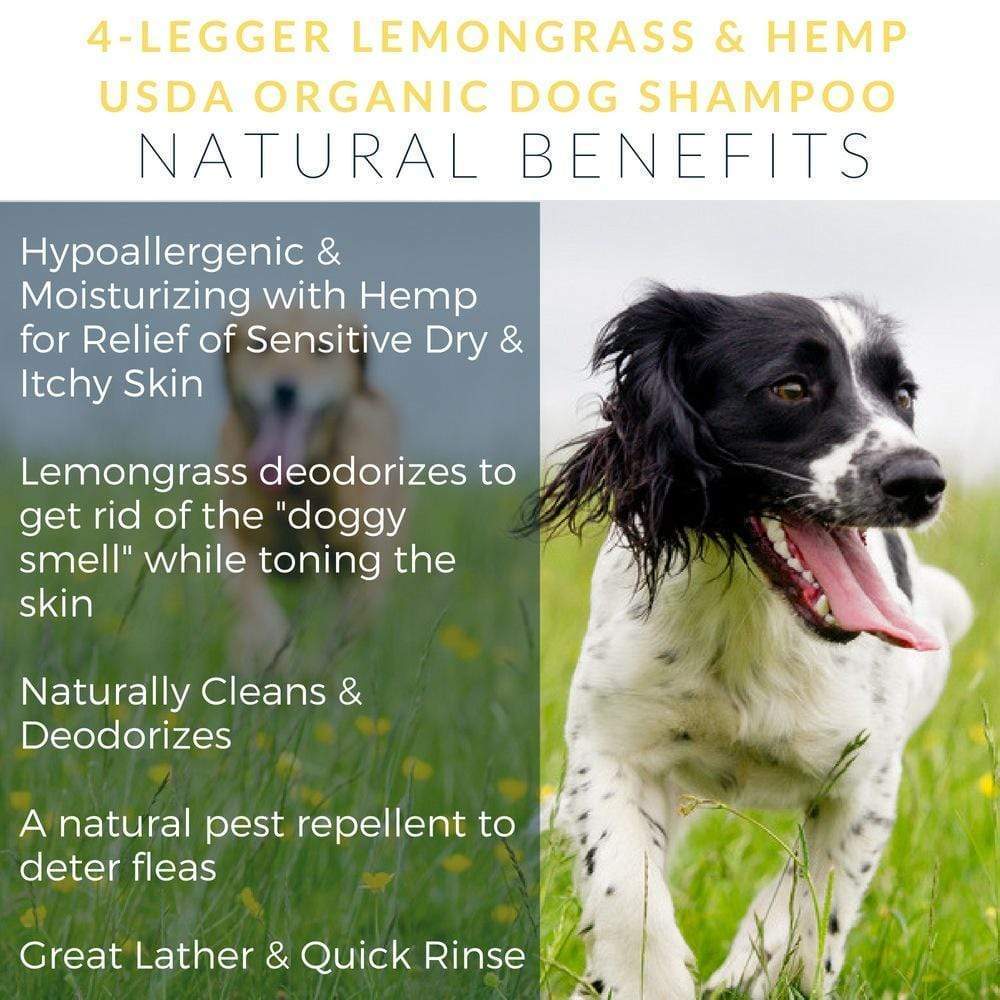 4Legger Moisturize, Lemongrass Hypoallergenic USDA Certified Organic Shampoo (8oz) | Dry, Dandruff Shampoo for Dogs and Cats