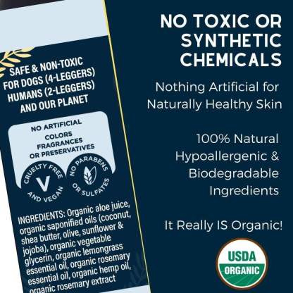 4Legger Moisturize, Lemongrass Hypoallergenic USDA Certified Organic Shampoo (8oz) | Dry, Dandruff Shampoo for Dogs and Cats