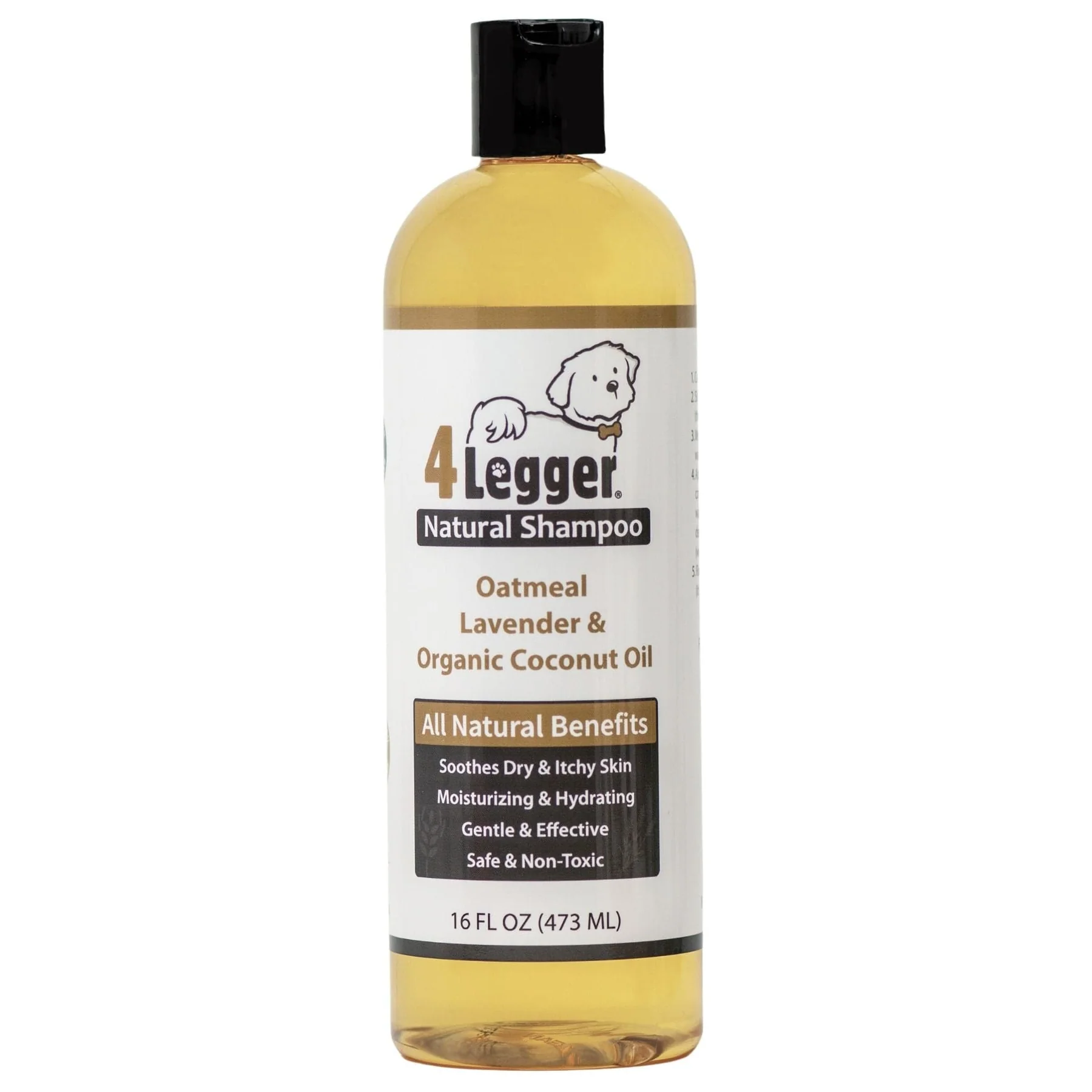 4Legger Oatmeal Lavender Organic Food Standard Shampoo (16oz) | Itchy, Irritated Skin Shampoo for Dogs