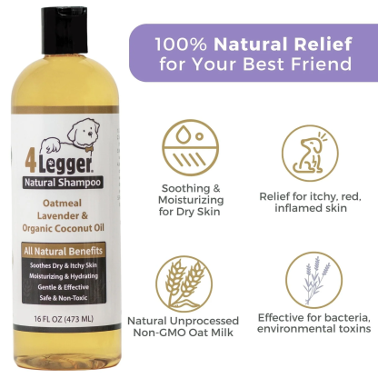 4Legger Oatmeal Lavender Organic Food Standard Shampoo (16oz) | Itchy, Irritated Skin Shampoo for Dogs
