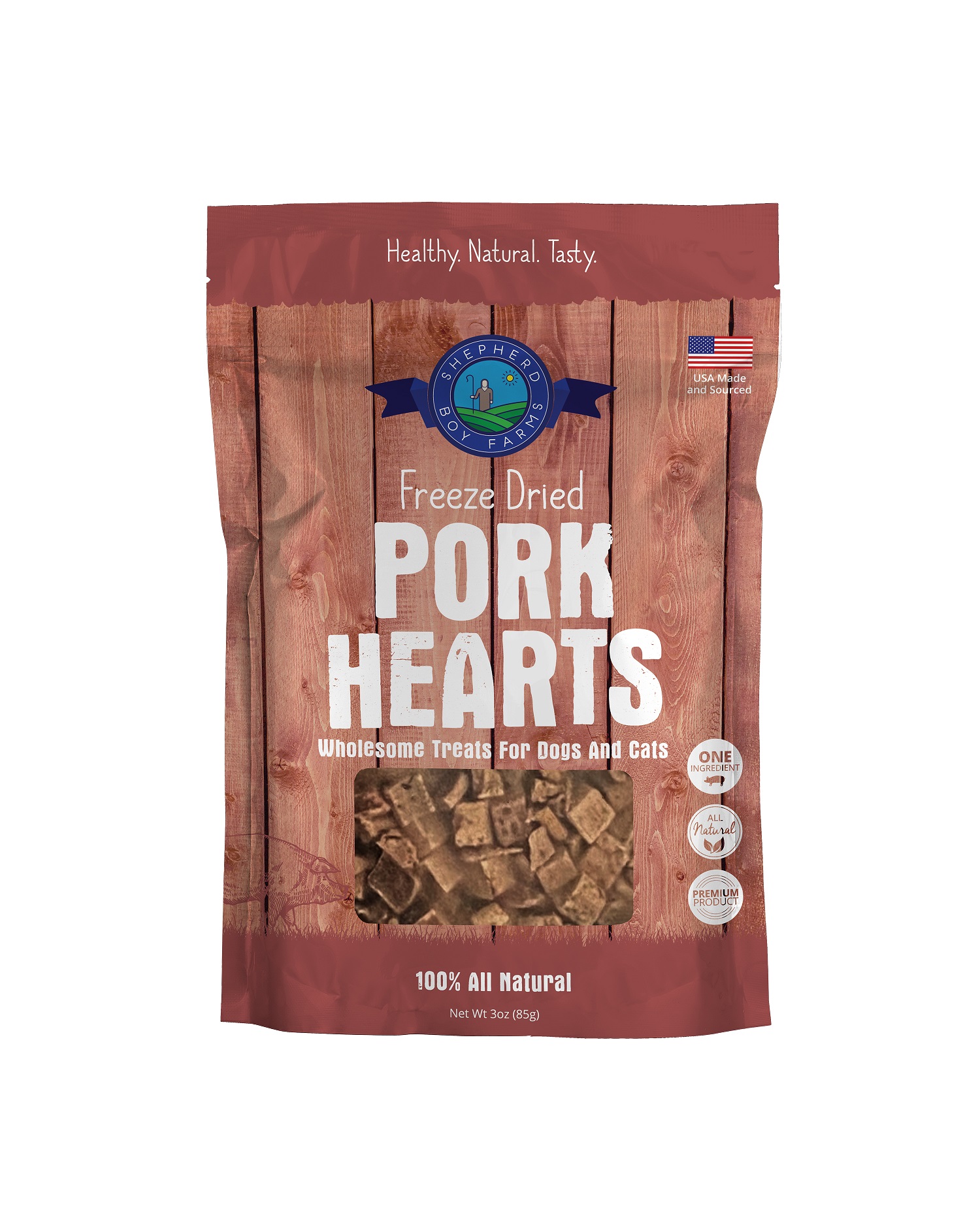 Shepherd Boy Farms Pork Hearts (3oz) Freeze Dried Organ Taurine Training Treat for Dogs and Cats