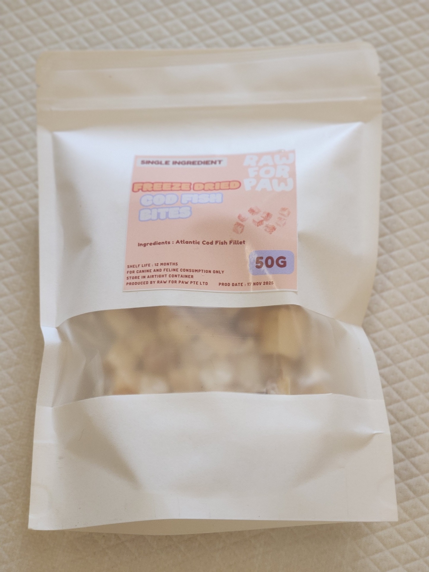 Raw for Paw Freeze Dried Cod Bites (50g) Omega-3 White Fish Single Ingredient Treat for Dogs and Cats