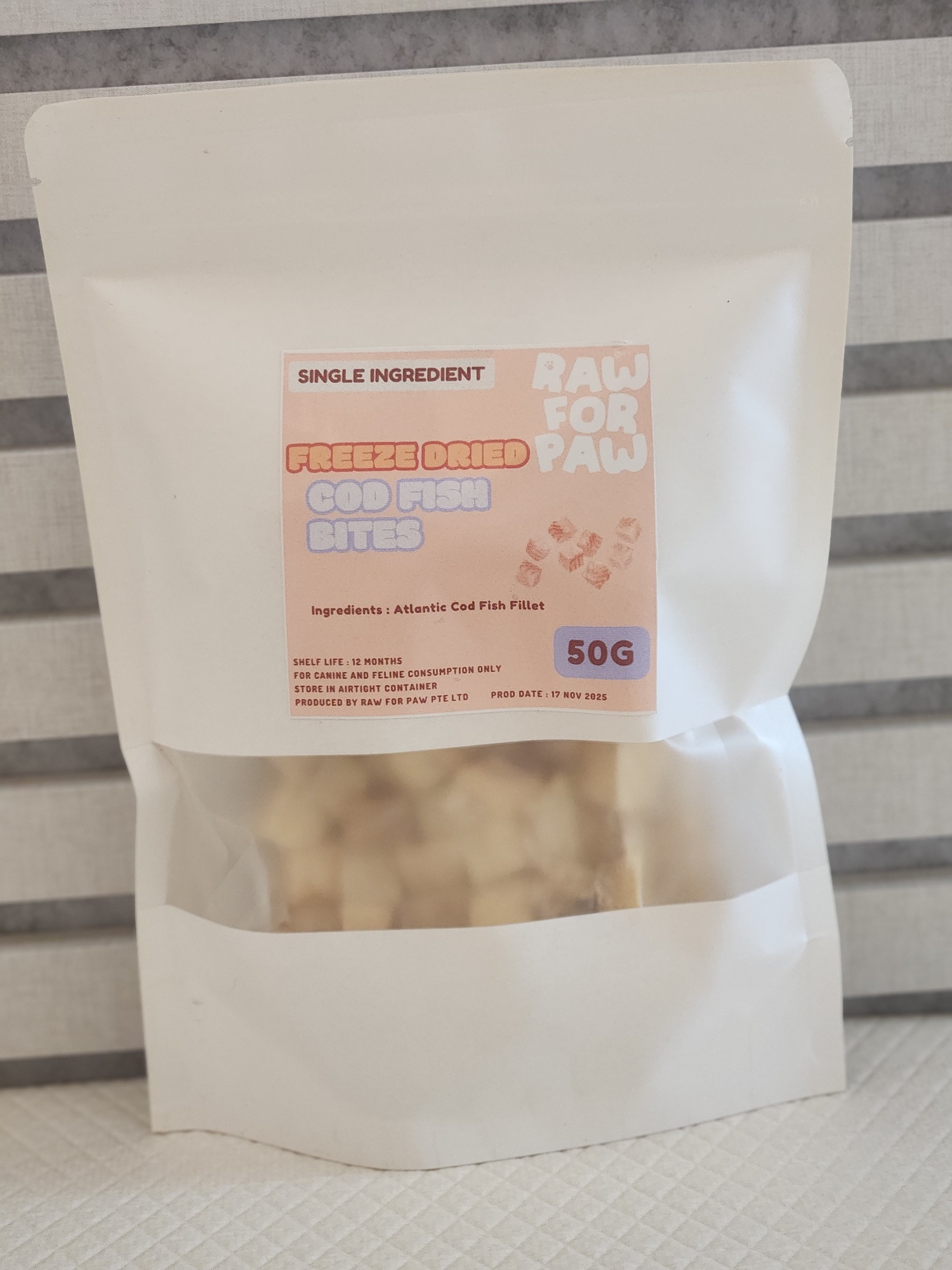 Raw for Paw Freeze Dried Cod Bites (50g) Omega-3 White Fish Single Ingredient Treat for Dogs and Cats